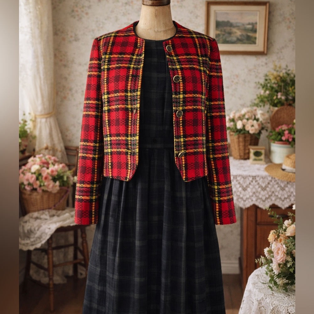 Vintage 1980s Kate Mcnaughton Red Plaid Blazer
